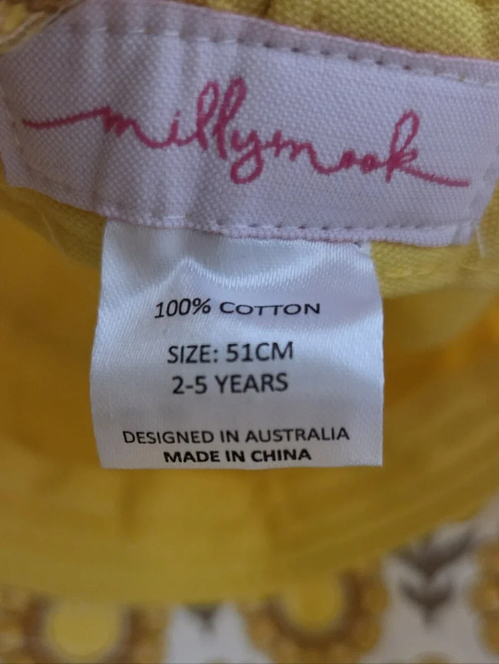 Sunflower Print Kids Bucket Hat - Brand: Millymook- Yellow